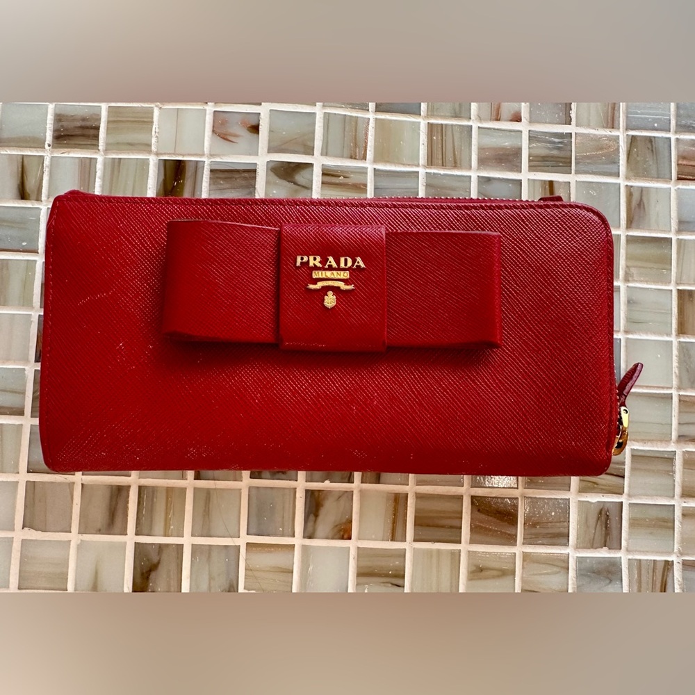 Prada Saffiano leather zip around wallet